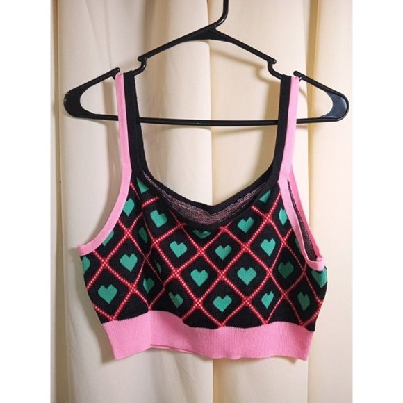 SHEIN Size Large Cropped Argyle Heart Sweater Top BRAND‎ NEW - Picture 1 of 3